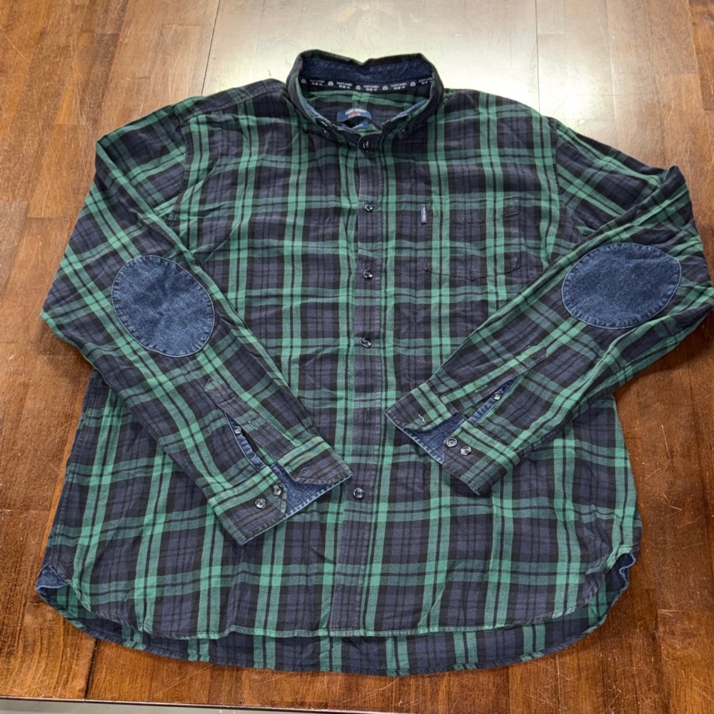 Saint James Green and Navy Plaid Button Down Flannel Shirt